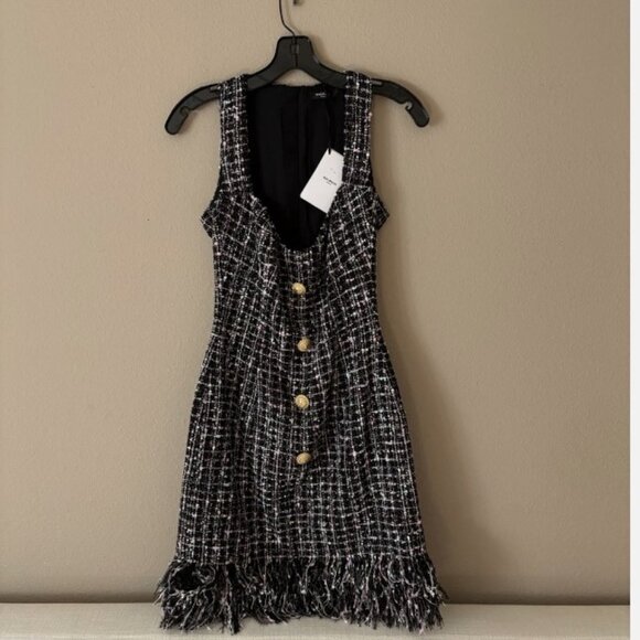 NWT Authentic Balmain Tweed Buttoned Fringe Minidress sz 36 - Picture 2 of 8